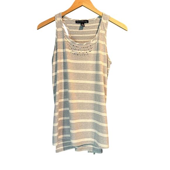 Fairy Sleeveless Knit Top Small Bling Gray White Stripes Casual Comfy Layering - Picture 1 of 8